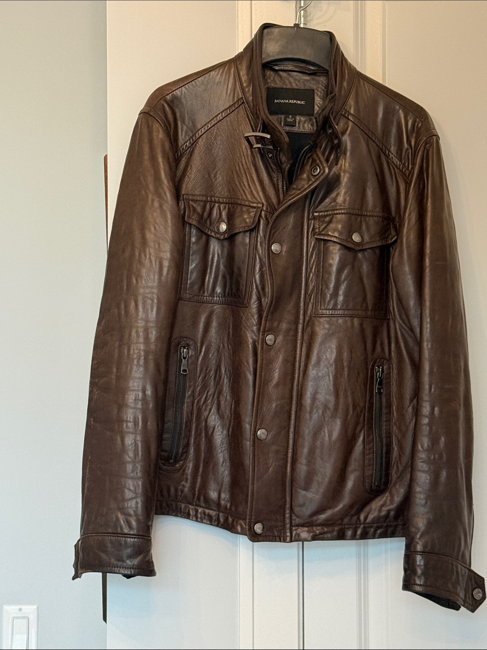Banana Republic Men's Dark Brown Leather Bomber Jacket